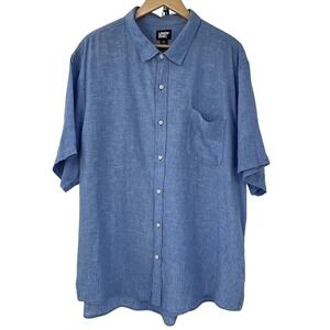 Lands End Mens XXL‎ Blue 100% Linen Short Sleeve Button Up Traditional Fit Shirt